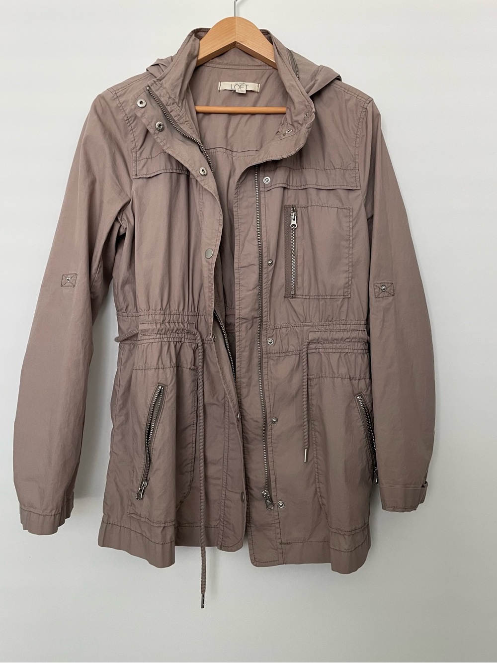 LOFT Taupe Utility Anorak Jacket with Hood